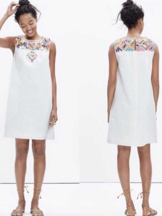 New XXS Madewell x JM Dry Goods La Paloma linen-blend embroidered shift  dress